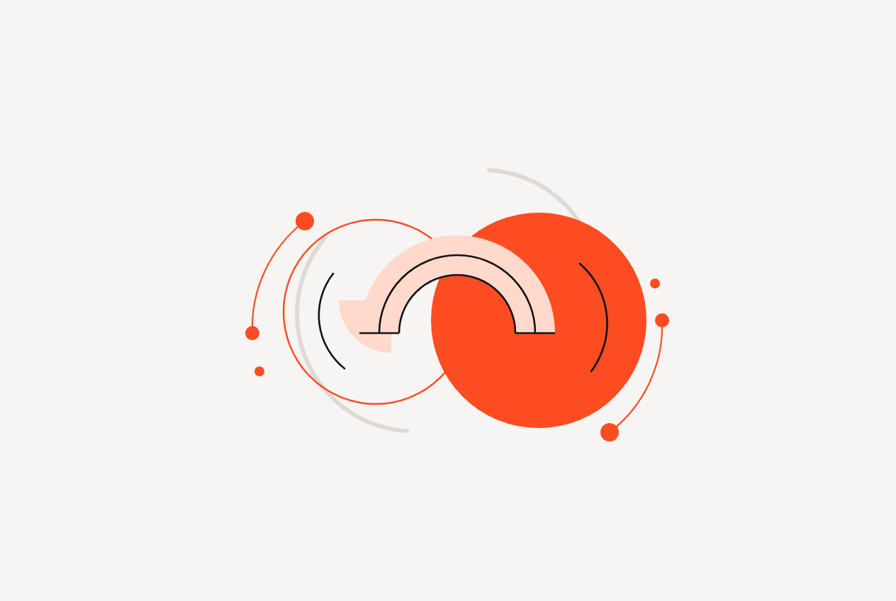 Two circles joined by an arch, representing a startup and its growth partner working as one