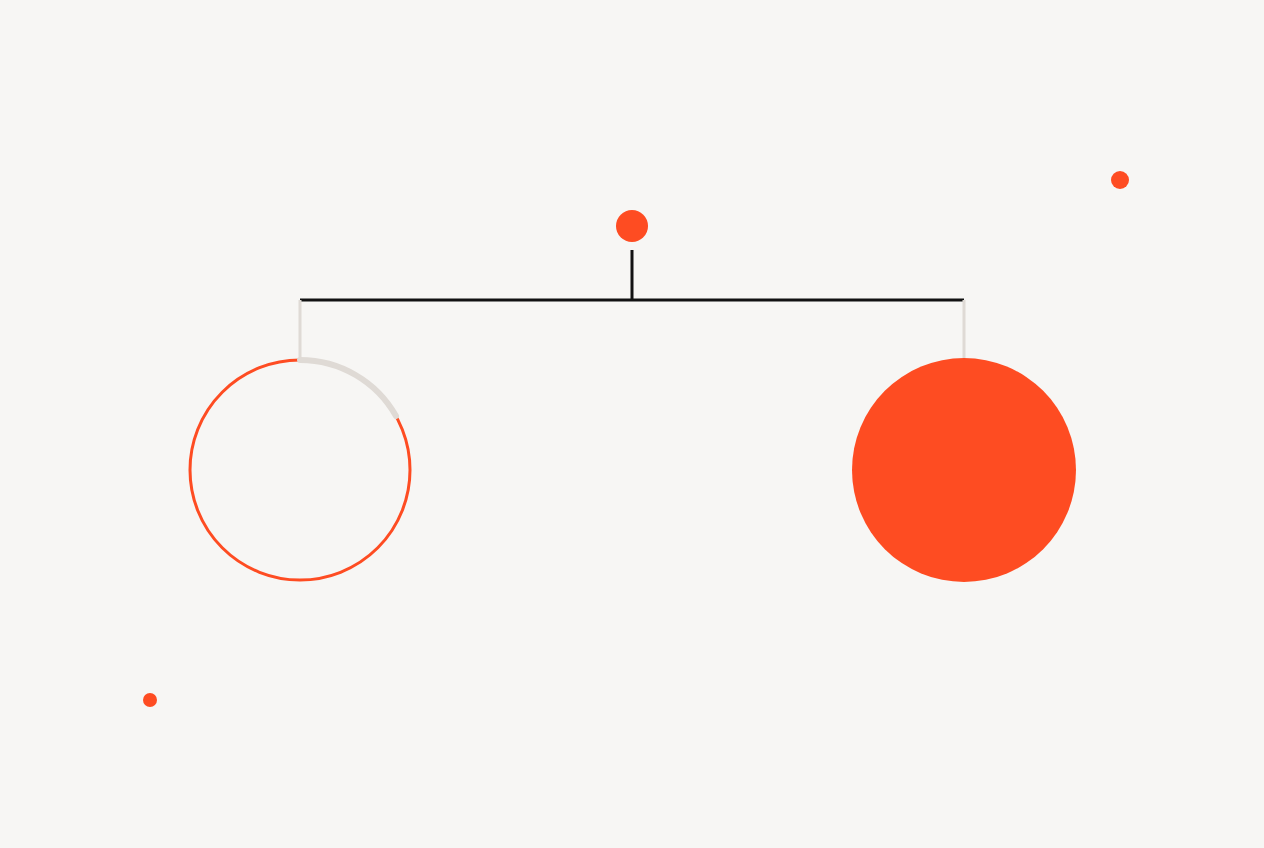 A balance beam with a light ring on one side and a solid mass on the other, weighing two ways to buy marketing leadership
